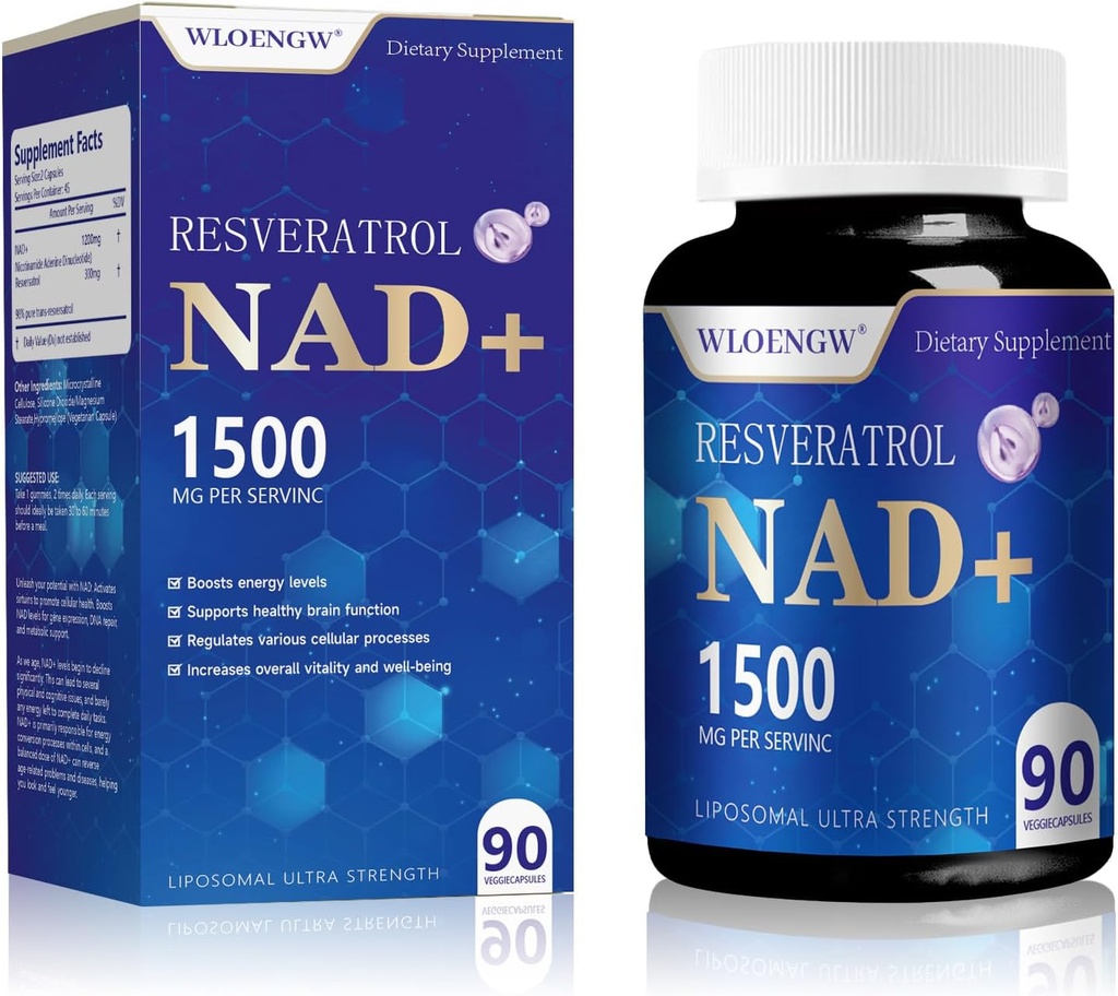 Neue NAD Ergänzung - Liposomal NAD+ Ergänzung mit Resveratrol 90 Count (1500MG)