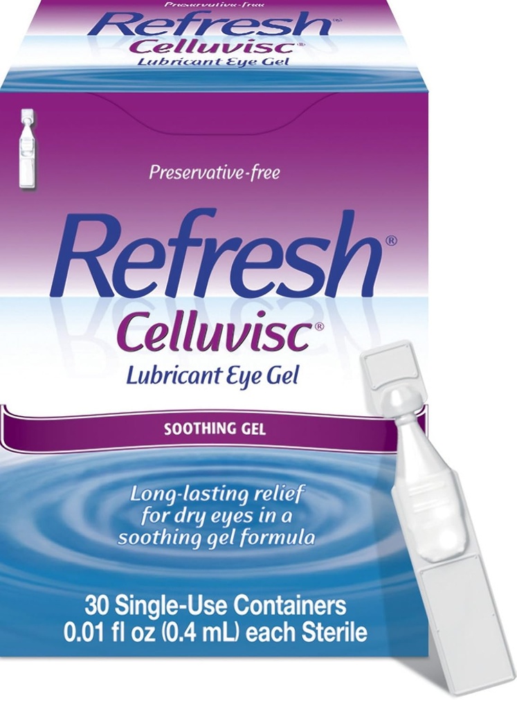 Refresh Celluvisc Lubricant Eye Gel für trockene Augen, Konservierungsfreie Tropfen, 0,01 Fl Oz Single-Use Container, 30 Zähler