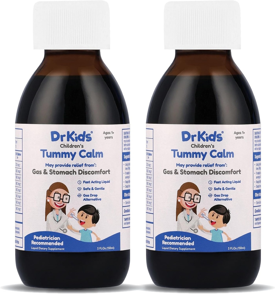 Tummy Calm Dr. Kinder Kinder Gasentlastung & Upset Stomach Unterstützung, alternative Gastropfen für Neugeborene & Kinder, sichere &amp; sanfte Mundlösung, Natural Constipation Relief, 5 Fl Oz (Pack von 2)