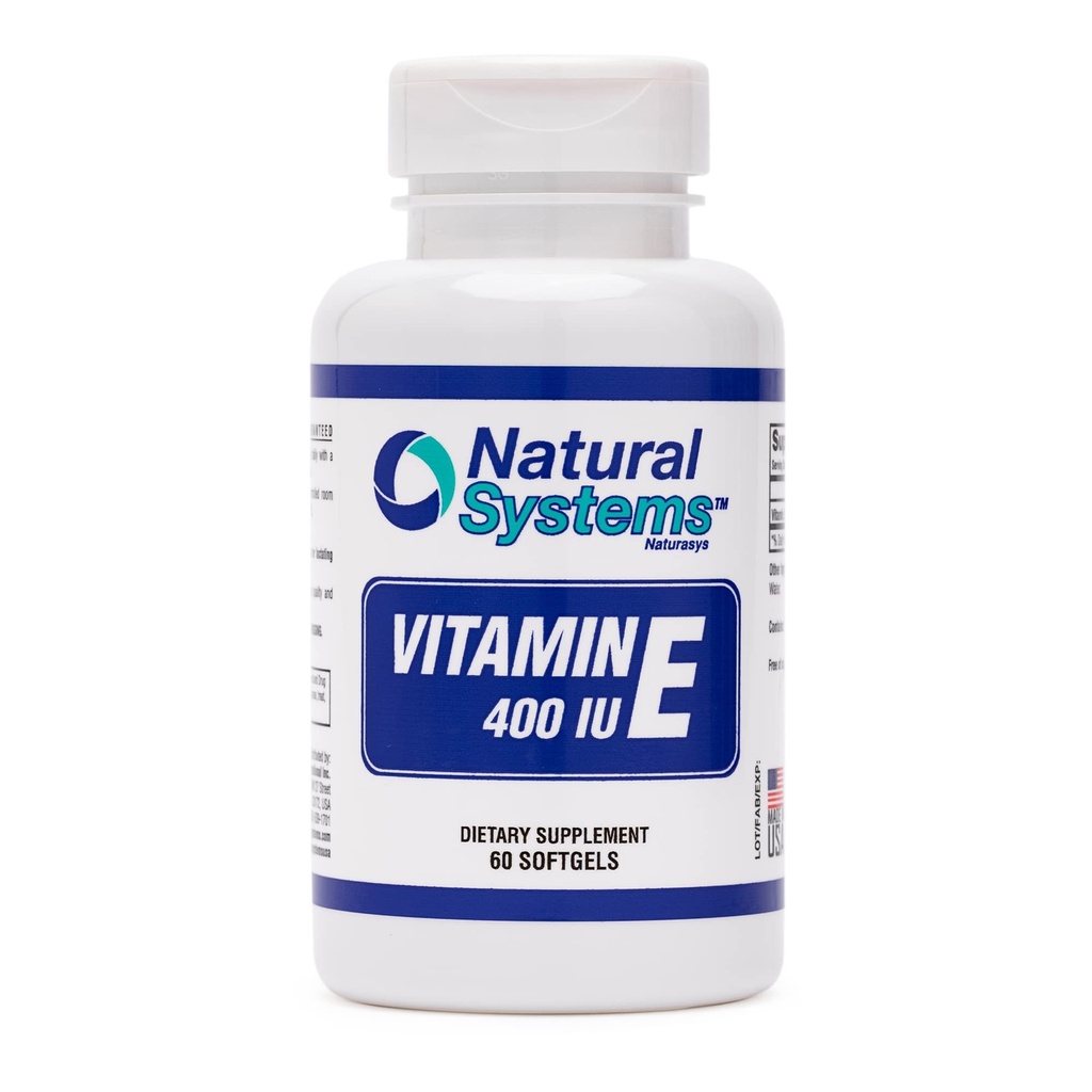 Vitamine E 60 Softgels 400 UI par systèmes naturels - Suppléments de vitamine E Système immunitaire Soutien * - Soin de la peau Vitamine E Softgels - Vitamine E naturelle Non-sucre, arômes ou conservateurs non artificiels