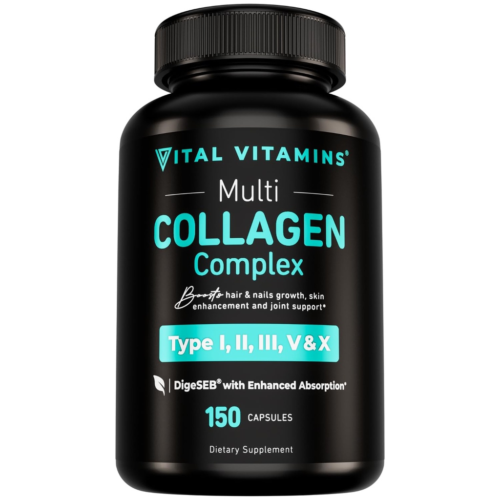 Vital Vitamine Multi Collagen für Damen und Herren - Typ I, II, III, V, X - Gras Fed, Non-GMO - 150 Kapseln