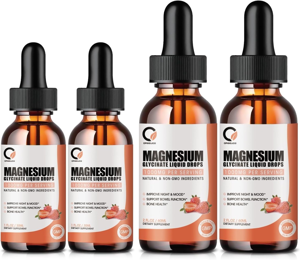 Magnesium Glycinat Flüssigkeitstropfen, 1000 mg flüssige Magnesiumergänzung mit Bromelain, Vitamin B6 C D, High Absorption Magnesium Complex für Nacht, Muskel & Energie Unterstützung