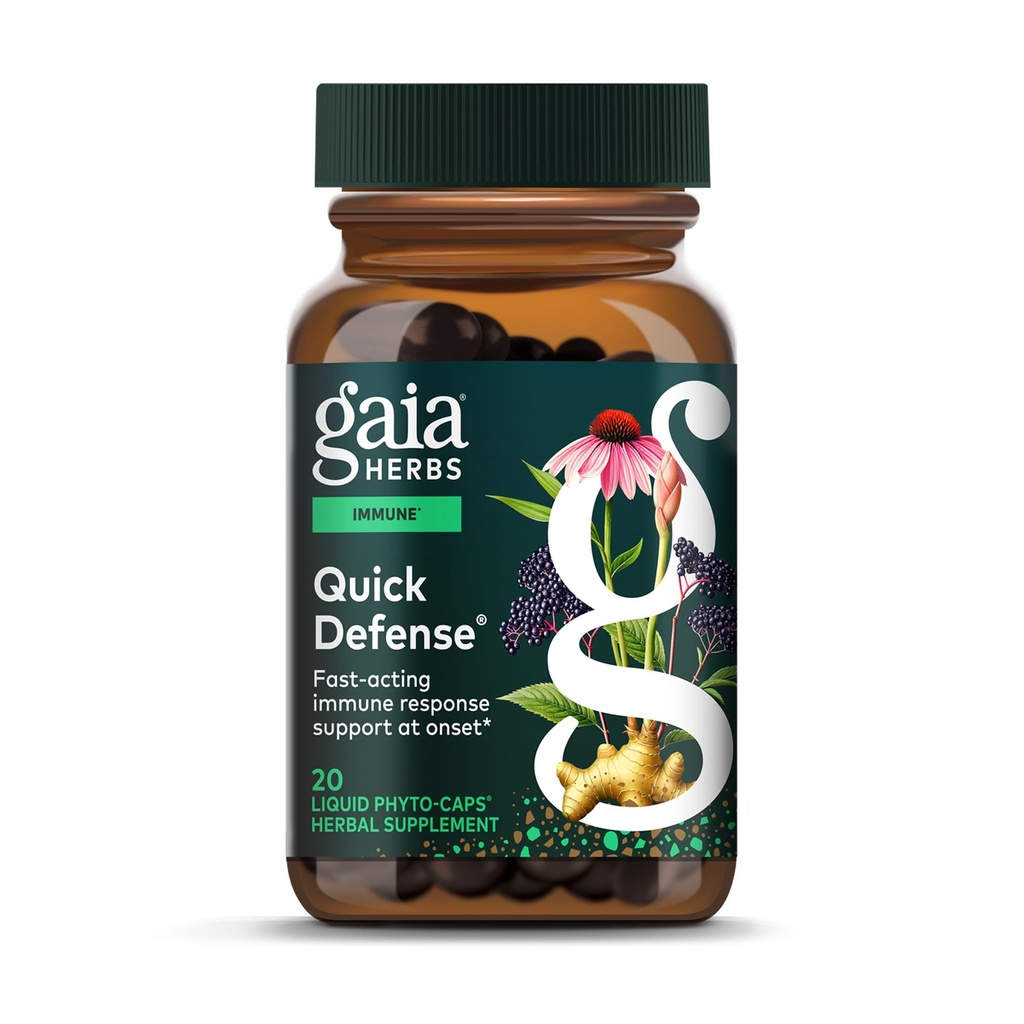 Gaia Herbs Quick Defense - Fast-Acting Immun Support Supplement* - Echinacea, Black Elderberry, Ginger & Andrographis - 20 Vegan Liquid Phyto-Capsules (2-Day Supply)