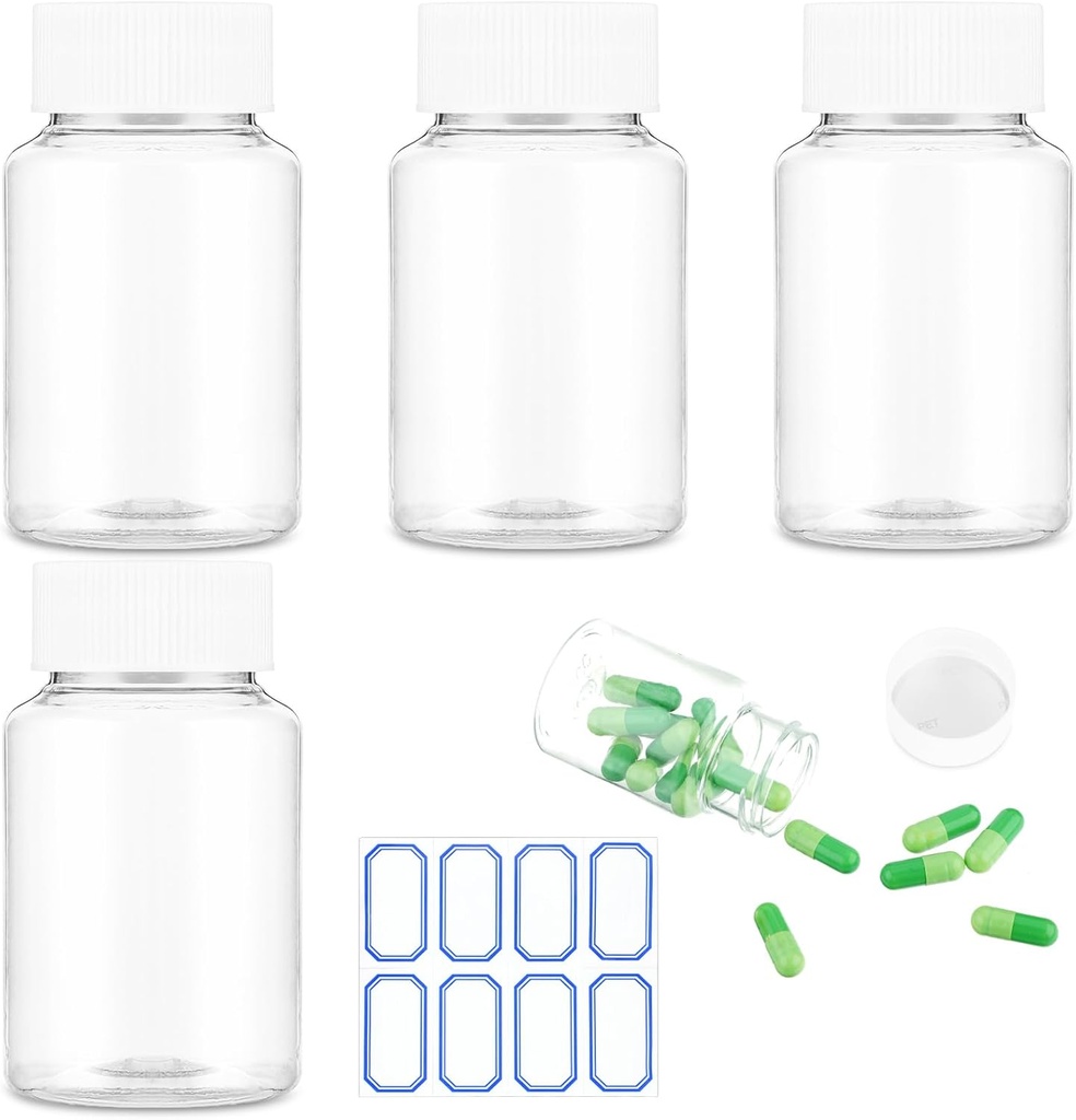 Bouteilles en plastique transparent 4Pcs, contenants de médicaments vides de 50ml avec bouchons pour poudre liquide solide