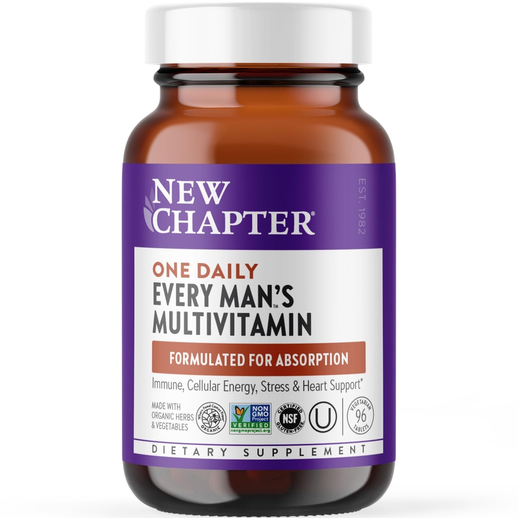 New Chapter Men's Multivitamin for Immune, Stress, Herz + Energie-Unterstützung mit fermentierten Nährstoffen - Jeder Mann ein Tag, mit Bio-Gemüse & Kräuter, Non-GMO, Gluten Free - 96 ct