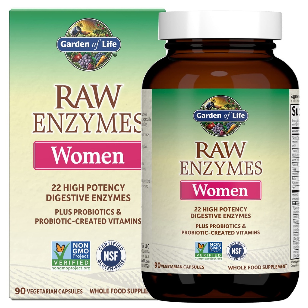 Garten des Lebens 22 Leistungsstarke Rohstoffe für Frauen mit Papain, Bromelain, Lactase plus Probiotika und Vitamine B12, Biotin und Zink, Nahrungsergänzung mit Verdauungsenzymen, Vegetarisch, 90 Kapseln