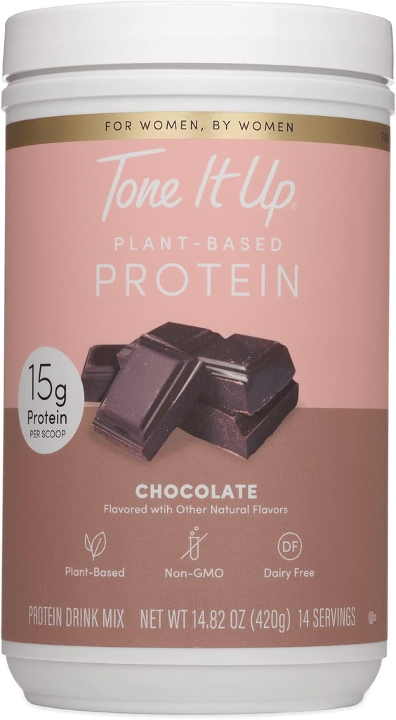 Tone-It Up Protéines à base végétale Poudre I Sans lait, sans gluten, sans casher, sans OGM Pois et chia Protéines et lait d'avoine I pour femmes I 14 portions, 15g de protéines – chocolat