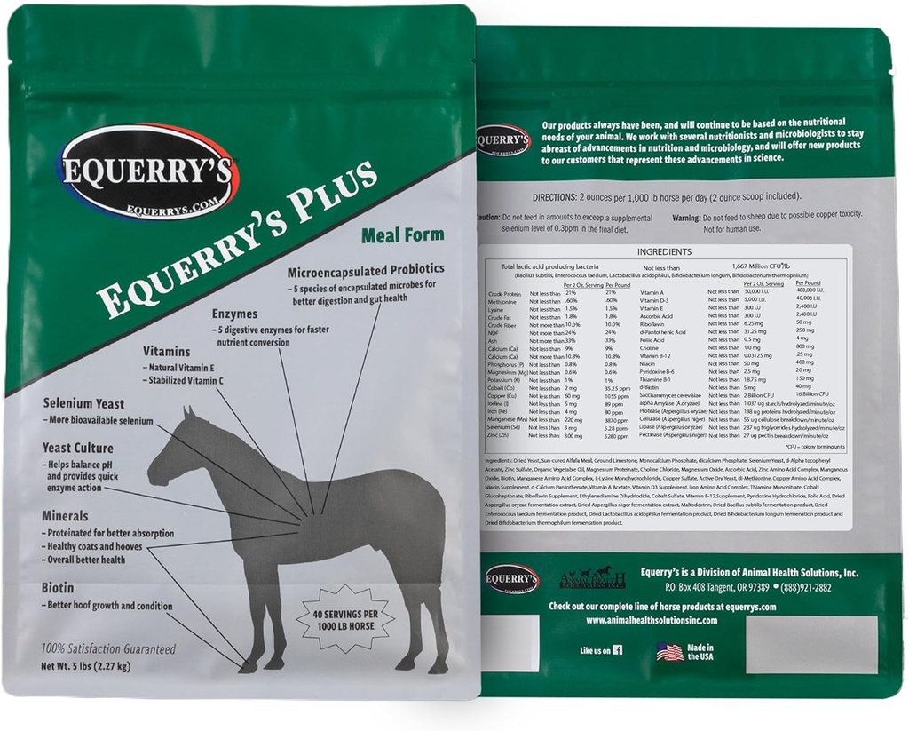 Equerry's Plus Horse Supplement - Verbesserte Unterstützung mit Probiotika für Verdauung, Vitamine und Mineralstoffe - Made in USA - 5 lb