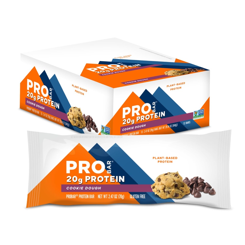 PROBAR - PROTEIN Bar, Cookie Dough, Non-GMO, Glutenfrei, Gesund, Pflanzenbasiert, Ganzwertig Zutaten, Natürliche Energie (12 Zähler)