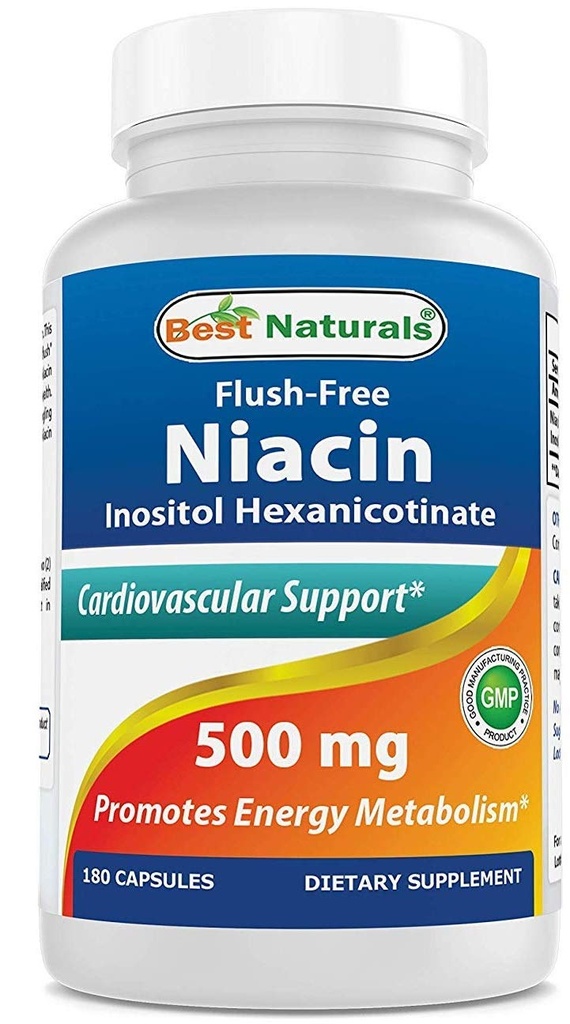 Best Naturals Flush-Free Niacin Inositol Hexanicotinat 500 mg 180 Kapseln
