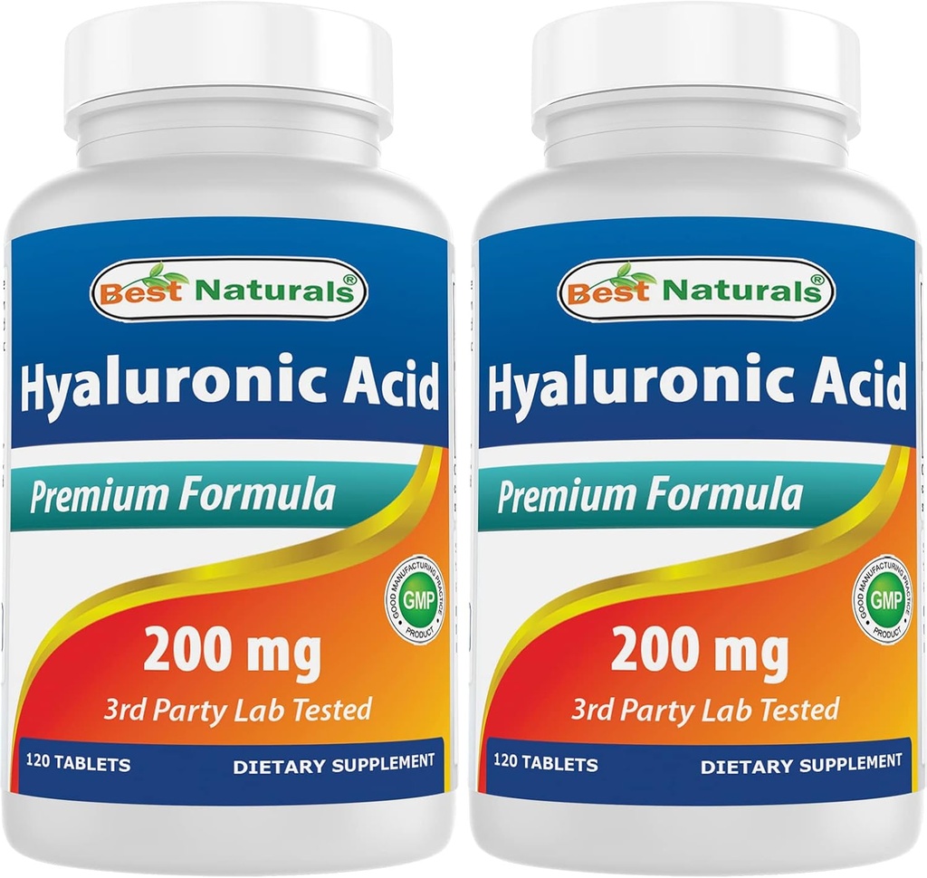 Best Naturals Hyaluronsäure 200 mg 120 Tabletten (Non-GMO, Glutenfrei) - Fördert jugendliche gesunde Haut und gesunde Gelenkfunktion (120 Count (Pack von 2))
