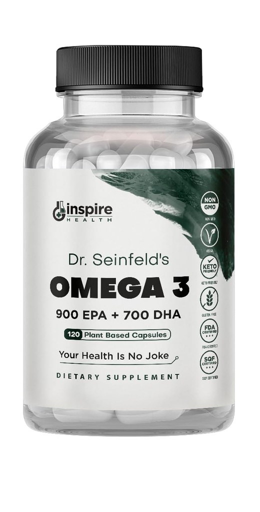The Very Best Vegan Omega 3 Supplément - 120 Capsules - Algae Omega 3 Supplément végétarien - Huile de poisson à base végétale Alternative - EPA DHA Supplément - Fabriqué aux États-Unis - Heart Stress Relief Dr. Seinfeld