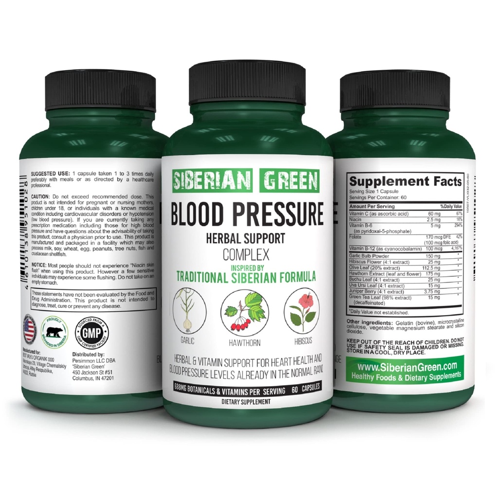 Sibirische grüne Blut Cardio Druck Kräuterunterstützung - Hawthorn, Hibiscus, Knoblauch - 60 Kapseln - Traditionelle sibirische Formel