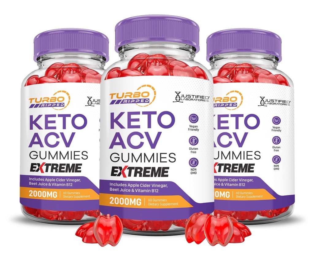 (3 Pack) Turbo Ripped Keto ACV Gummies Extreme 2000MG Turbo Ripped Keto Gummies Apfel Apfelessig Formuliert mit Granatapfelsaft Pulver B12 Vegan Non GMO 180 Gummys