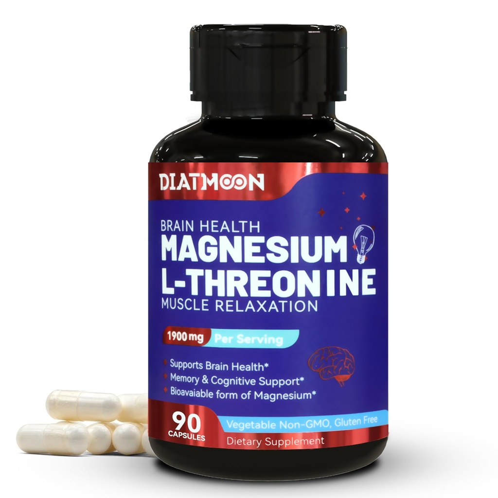 Magnesium L-Threonin, hohe Absorption Magnesiumergänzung,1900mg Magnesium Threonin für Gehirngesundheit, Gedächtnisunterstützung, Glutenfrei, Non-GMO,90 Vegan Kapseln