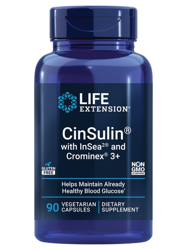 Life Extension CinSulin® avec InSea2® et Crominex® 3+, shilajit, amla Fruit, cannelle, algues brunes, soutient le métabolisme sain et la satiété, sans gluten, sans OGM, végétarien, 90 capsules