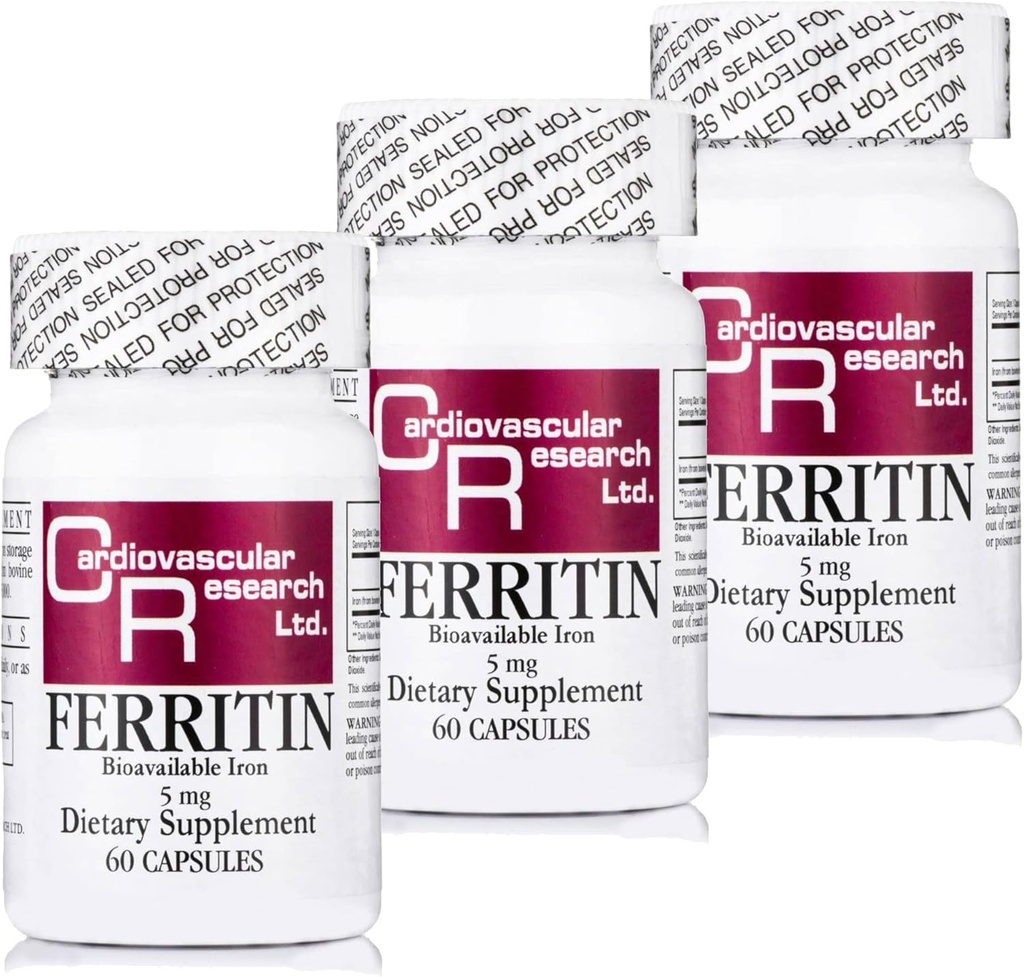 Cardiovascular Research Ferritin Eisen Ergänzung für Frauen und Männer 5 mg 180 Kapseln - 3 Flaschen Bundle