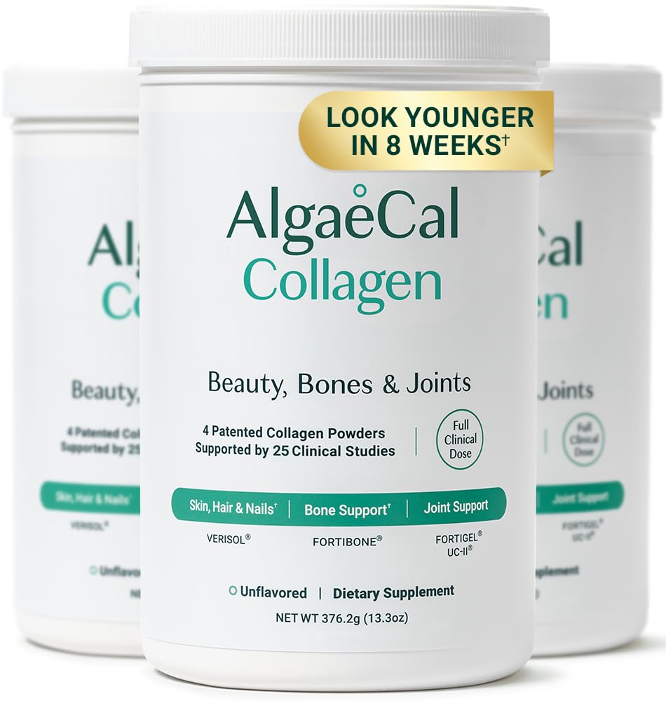 Collagène ALGAECAL - 4 Peptides supportés cliniquement VERISOL®, FORTIGEL®, UC-II®, FORTIBONE®, Poudre de collagène hydrolysée anti-âge, 3 emballages, Fabriqué aux États-Unis