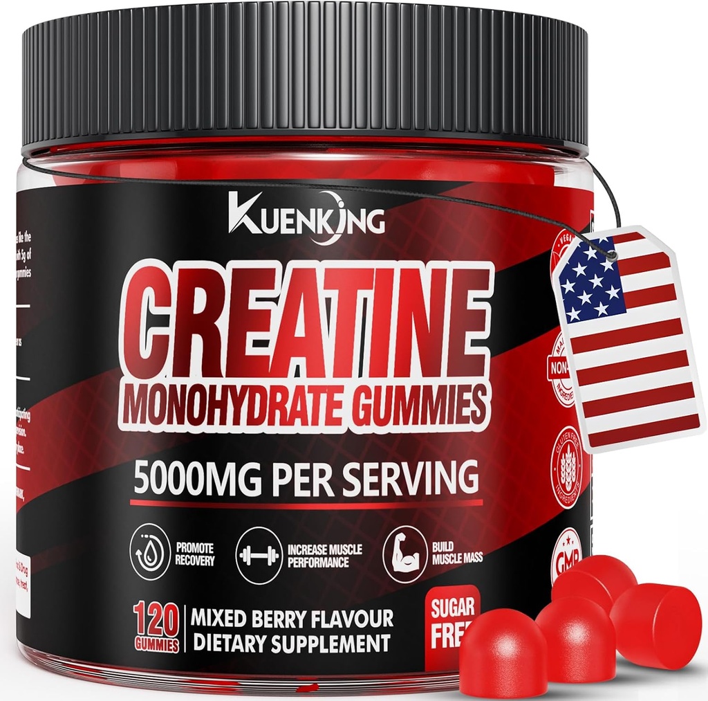 Kreatin Monohydrat-Gummien für Männer und Frauen, Sugar Free Vegan Creatine Gummies 5g für Muskelkraft, Energie-Boost, Pre Workout-Ergänzungen, Boost Focus & Endurance(120 Count)- Gemischte Beere