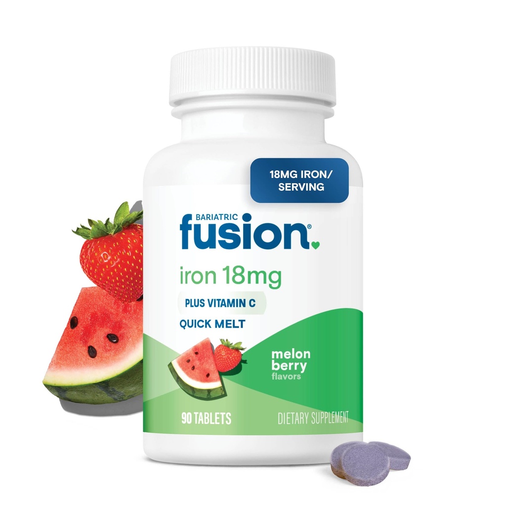 Bariatric Fusion Eisen Nahrungsergänzung für Frauen Quick Melt | Zucker Kostenlose auflösbare eisernen Tablets | Ferrous Fumarate 18 mg Eisen mit Vitamin C | Melon Berry | Gluten, Dairy und Soy kostenlos | 90 Count