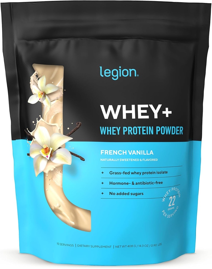LÉGION Whey+ Protein Whey Isolate from Grass Fed Vows - Whey Protein Isolate Poudre faible en calories, non-OGM, sans sucre, sans lactose et sans gluten, toutes les protéines naturelles en poudre pour hommes et femmes (15 portions)