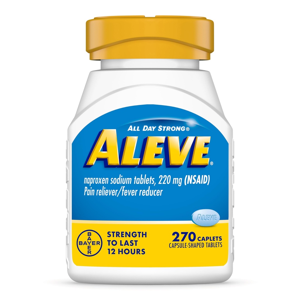Aleve Pain Reliever & Fever Reducer Naproxen Caplets de sodium, soulagement de la douleur corporelle, 270 Compte