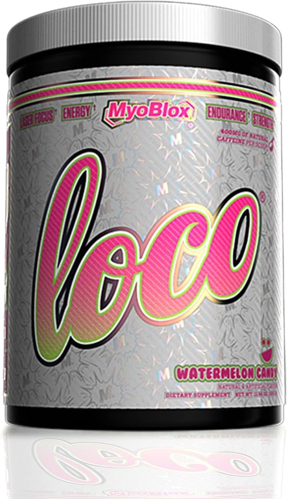 MyoBlox LOCO® Pre-Workout Nitric Oxide Booster | unterstützt Muskelpumpen & Enhanced Vascularity | für Energie, Fokus & Intensität | 400mg natürliches Koffein pro Scoop (Watermelon Candy)