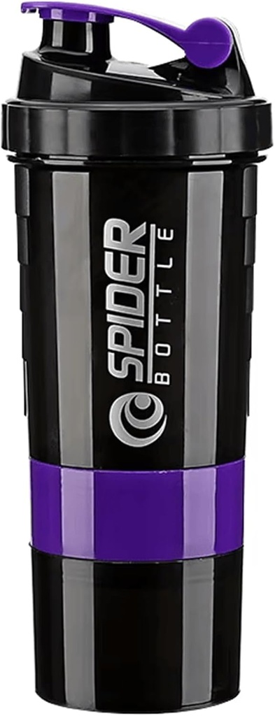 Bouteille de Shaker 5 In 1 Protéines - Série Professionnelle Bouteille de Shaker pour Secouer Protéines et Bouteille de gymnastique Pré-entraînement,Avec Entreposage de Poudre, Plateau de Pill, Boule Mixante, Coupe Shakes (violet)