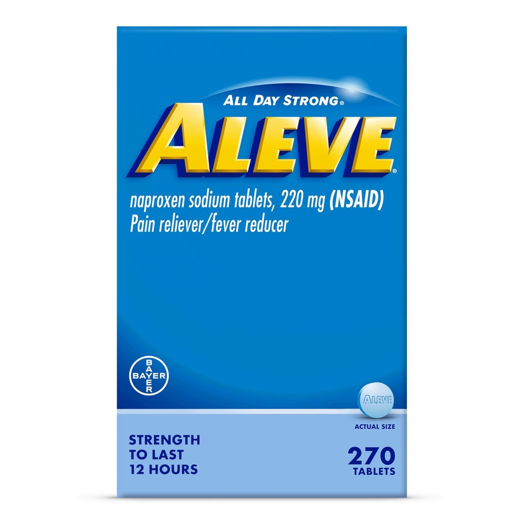 Aleve Pain Reliever & Fever Reducer Tablets, Naproxen Sodium, Kopfschmerzen, Rücken- und Körperschmerzen Reliefmedizin, 270 Zähler