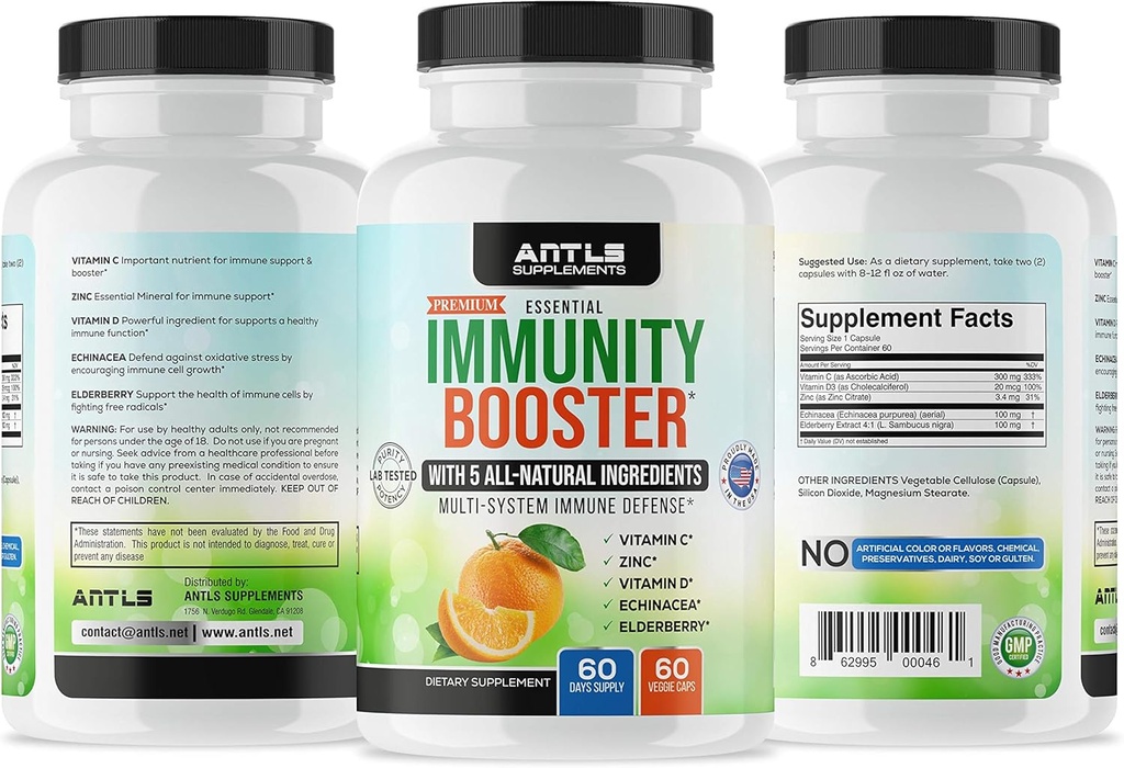 Immunitätsergänzung,Vitamin C,D3, Zink,Elderberry,Echinacea Kapseln