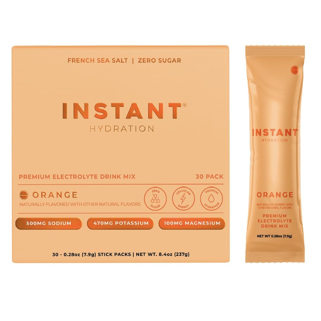 Instant Hydration Elektrolyte Pulver-Packets - Citrus Orange Drink Mix - Zero Sugar - Keto, Vegan, Glutenfrei, Non-GMO - Boost Erholung, Gehirngesundheit, Muskel- & Gewebe-Unterstützung- 30 Sticks