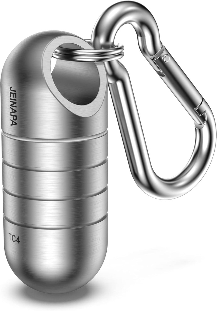 Porte-clés petit porte-pilule, JEINAPA Titanium Imperméable Mini Pocket Pill Case Travel Pill Container, Nitroglycérine Tiny Metal Pill Box Organizer for Outdoor Camping (Large, Style 3)