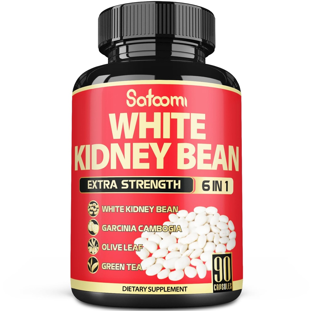 Satoomi 6 in 1 Weiße Nierenbohnen Extrakt Kapseln -90 Kapseln -3 Monat Versorgung - Extra Mischung mit Olivenöl Blatt, Grüne Kaffeebohne & Grüner Tee - Support Carb Scale Down
