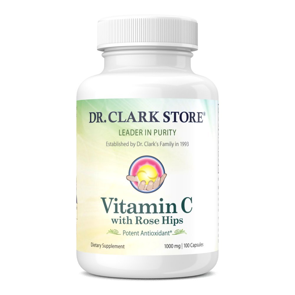 Dr Clark Vitamine C avec supplément HIPS Rose – 1000mg, 100 Capsules de gélatine, soutien immunitaire et protection antioxydante