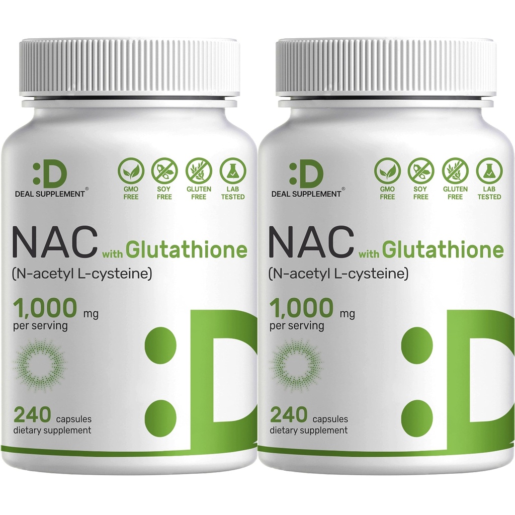 2 Pack NAC Supplement (N-Acetyl Cystein) 1000mg Servieren mit reduziertem Glutathion, 480 Kapseln
