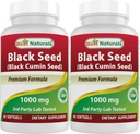 Best Naturals 2 Packungen schwarzem Samen Öl Kapseln 1000 mg (Non-GMO) Nigella Sativa - 100% kalt gepressten schwarzen Cumin Samen Öl Pillen Enthält Thymoquinonoe 60 Count (120Total Softgels)