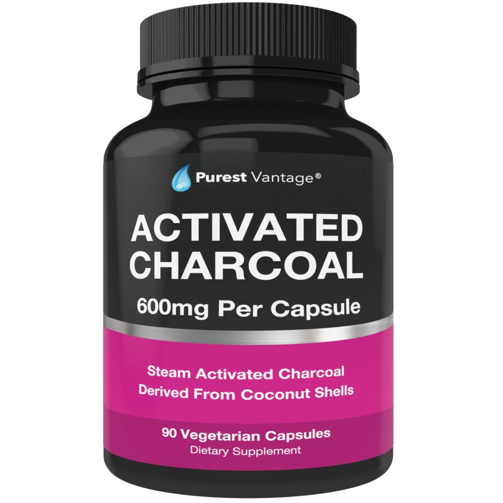 Pure Organic Activated Charcoal Capsules - 600mg pro Kapsel, 90 Vegetarische Kapseln
