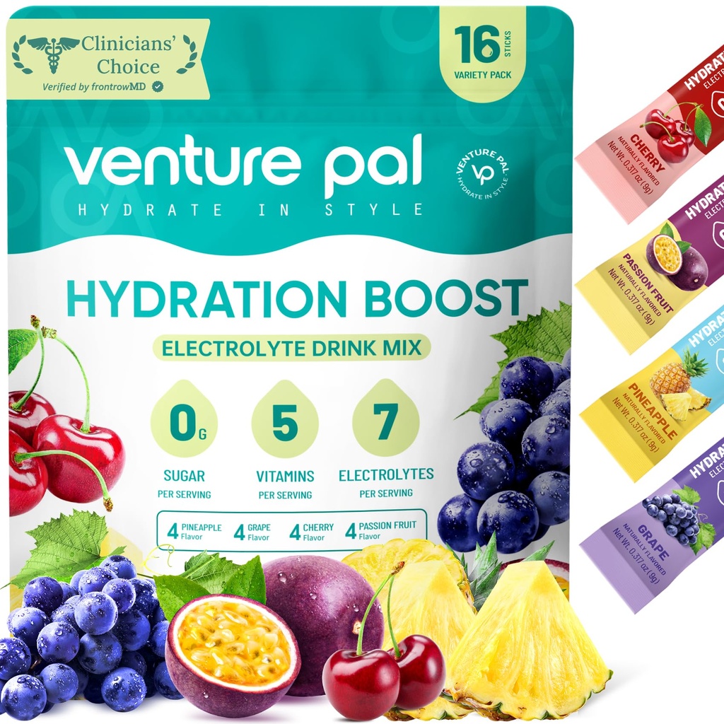 Venture Pal Powder Packets sans électrolyte de sucre - Liquid Daily IV Drink Mix pour l'hydratation rapide et la récupération des parties