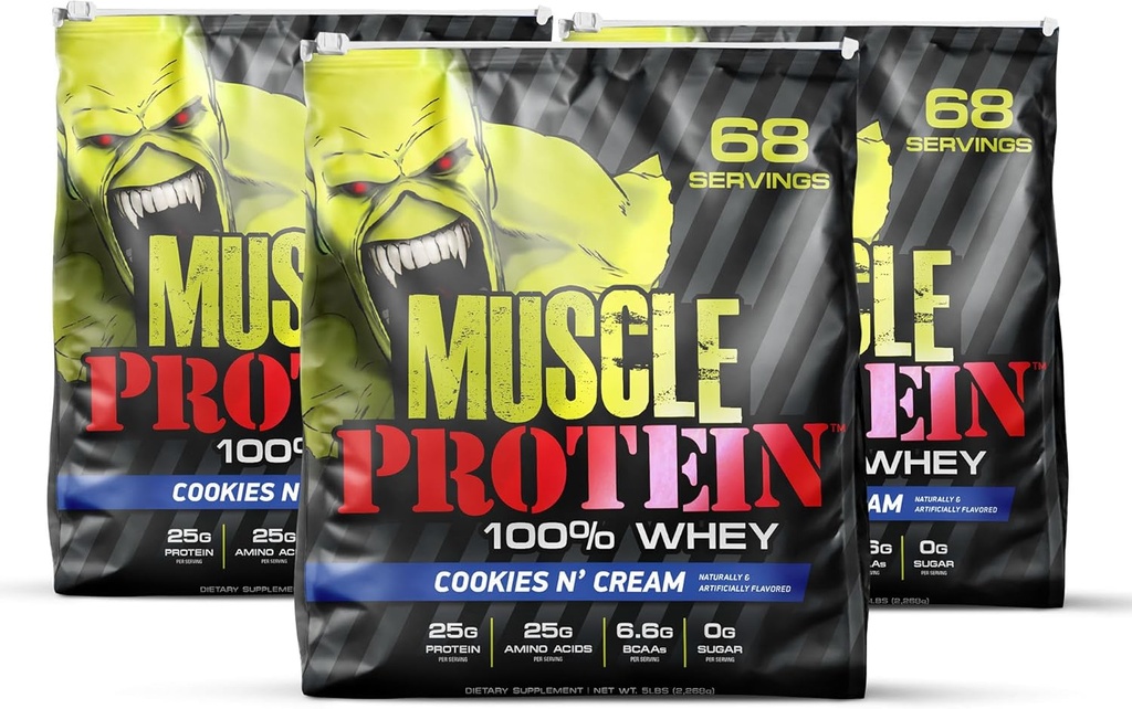 LABS COLOSSALE Muscle Whey Protéine Aromatisée Poudre de protéines, 25 000mg Acides aminés/Serveur, Filtré à froid(Packaging May Vary) (15 livres (paquet de 3), Cookies & Crème)