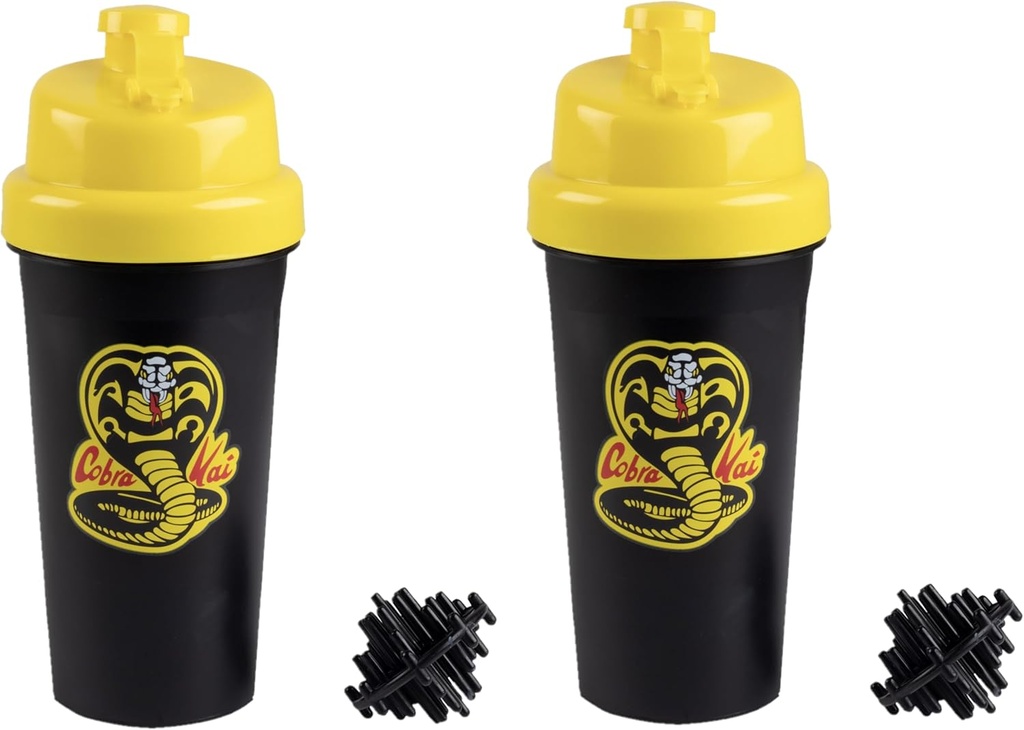 Karate Kid Cobra Kai 25oz Protein Shaker Flaschen für Pulvermischungen - Pack von 2 - Leakproof Lid Schraube auf Lids - Werke für Glatteien, Energy Drinks, Workout Blends, Shakes - offiziell lizenziert