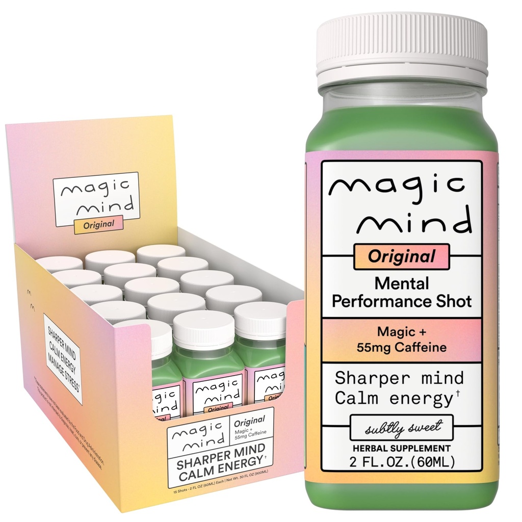 Magic Mind Original Energy & Focus Nootropic Shot, Lion's Mane, Ashwagandha & Citicoline, Cognitive Support & Mental Performance, Nano-Encapsulated for 5x Absorption, 2oz (15 Pack)