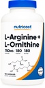 Nutricost L-Arginin L-Ornithine 750mg; 180 Kapseln