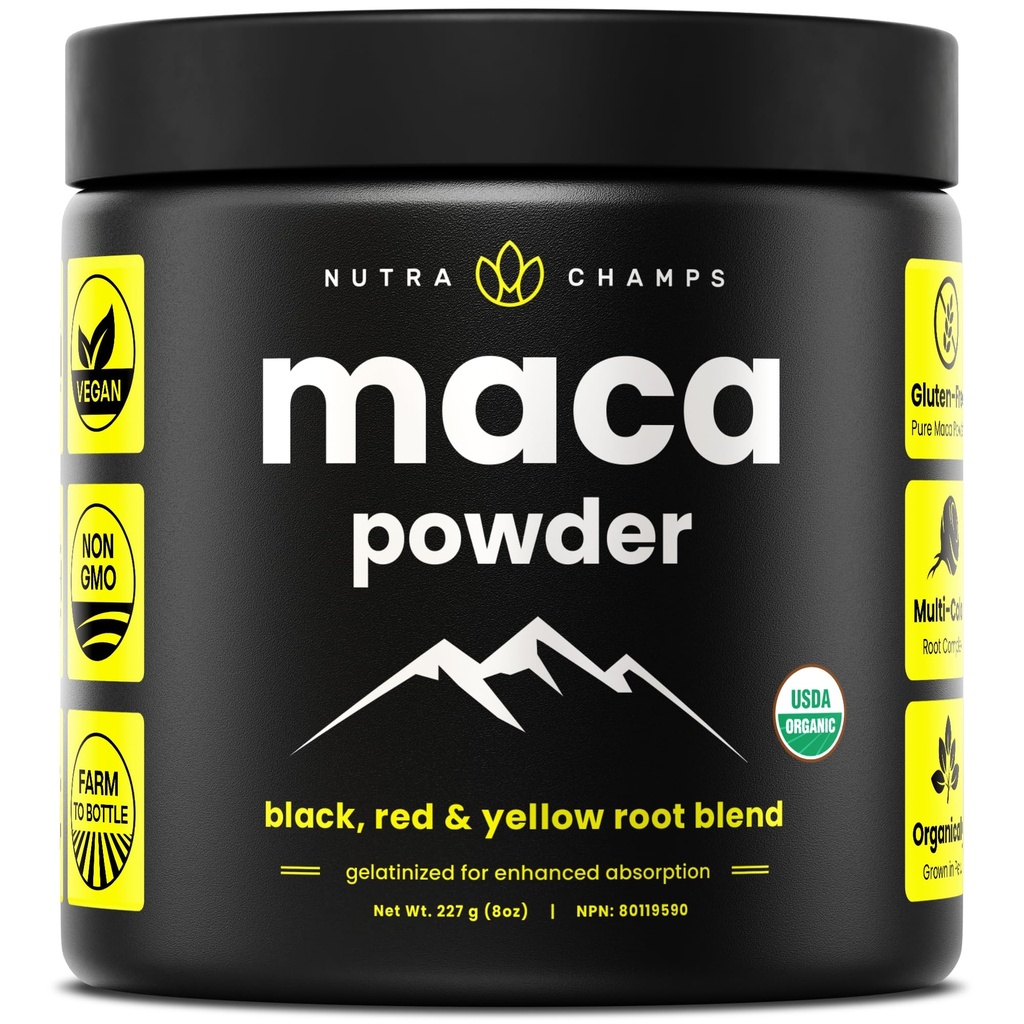 Organic Maca Powder - Peruvian Grown Maca Blend mit gelben, schwarzen und roten Wurzeln - Gelatinisiert für Superior Bioverfügbarkeit - Natürlich, Vegan & Non-GMO, 8oz