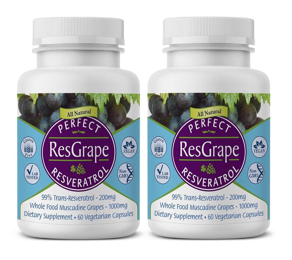 Perfekte Ergänzungen – Perfect ResGrape Resveratrol – 60 Kapseln – Trans-Resveratrol & Organic Muscadine Grapes - 2 Pack