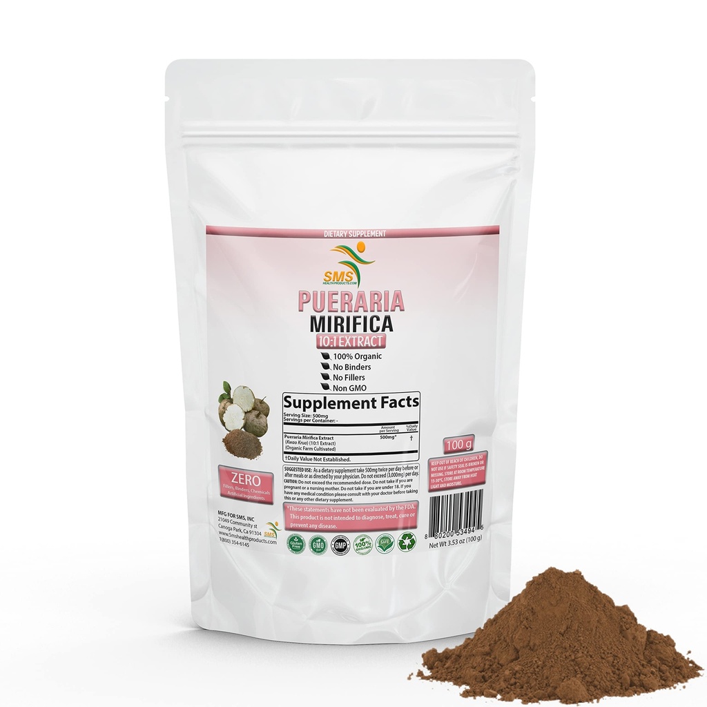 Pueraria Mirifica Natural Organic Herbal Kwao Krua Kao 10:1 Extrakt 100g Pulver, fördert die Nahrungsergänzung für Frauen | Non GMO, Gluten | per SMS