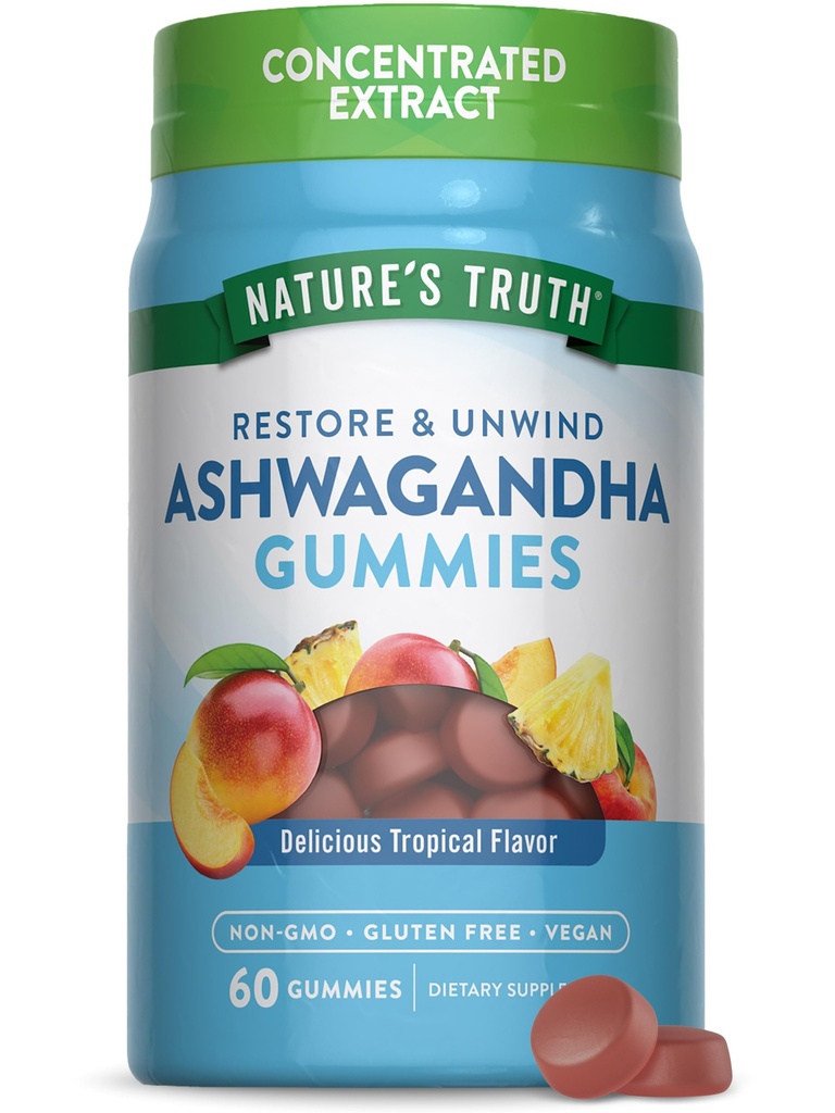 Nature's Truth Ashwagandha Gummies | 60 Count | Tropical Flavor | Vegan, Non-GMO, & Gluten kostenlose Ergänzung
