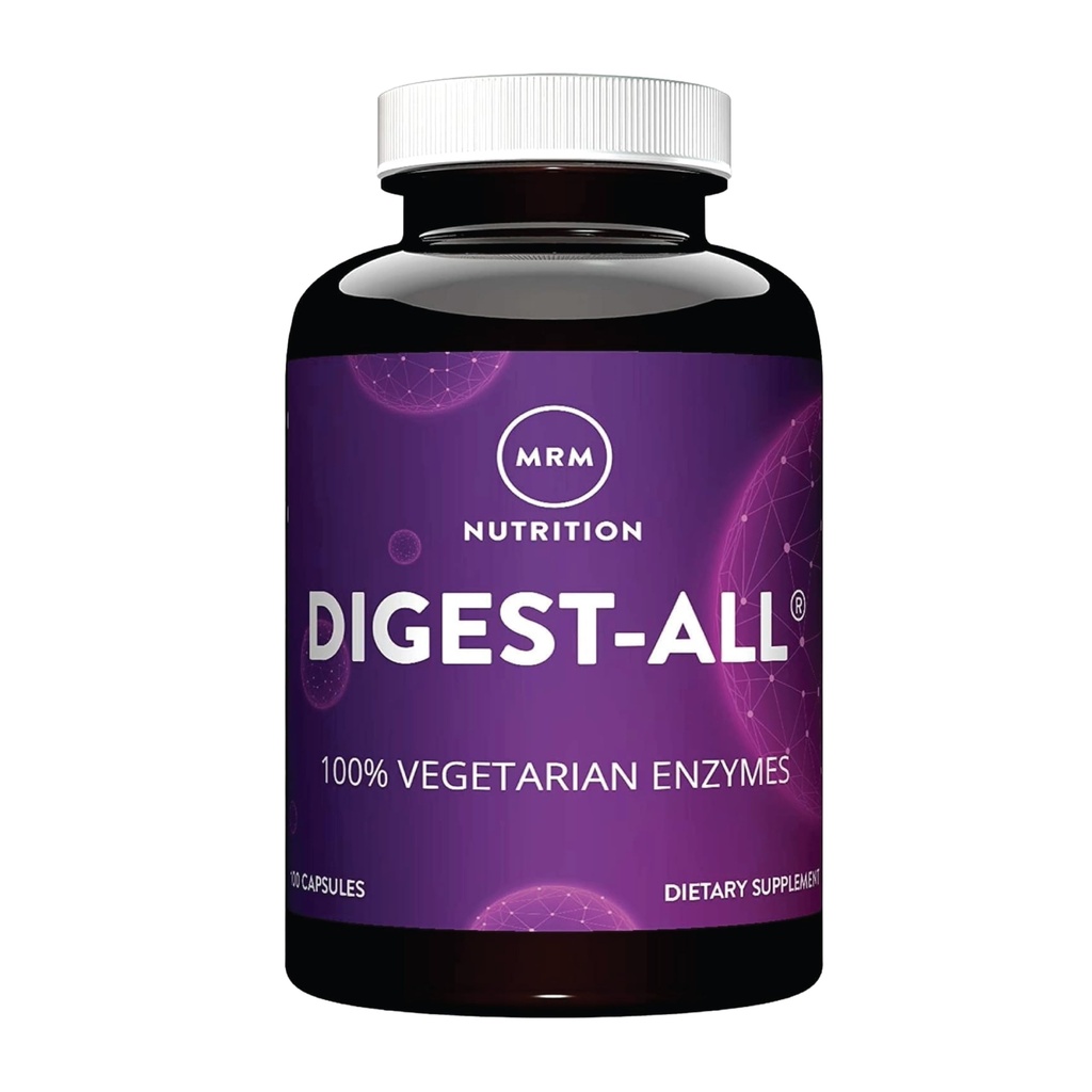 MRM Nutrition Digest-All ®= Enzymes digestifs== Amélioration de la digestion et de l'absorption== Lactase + Amylase + Lipase===Peut aider avec le soufflage et le gaz==100% Végétarien==100% Sans gluten==50 portions