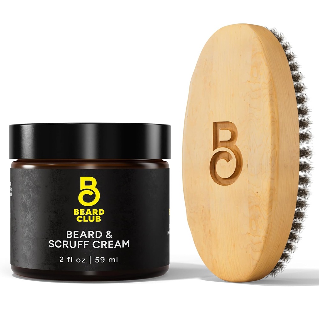 La crème et la brosse à barbe pour les hommes - Hydratant et Hydratant pour les cheveux et la peau du visage plus sain - Brosse à barbe en bois de bouleau pour stylage et apprivoisation