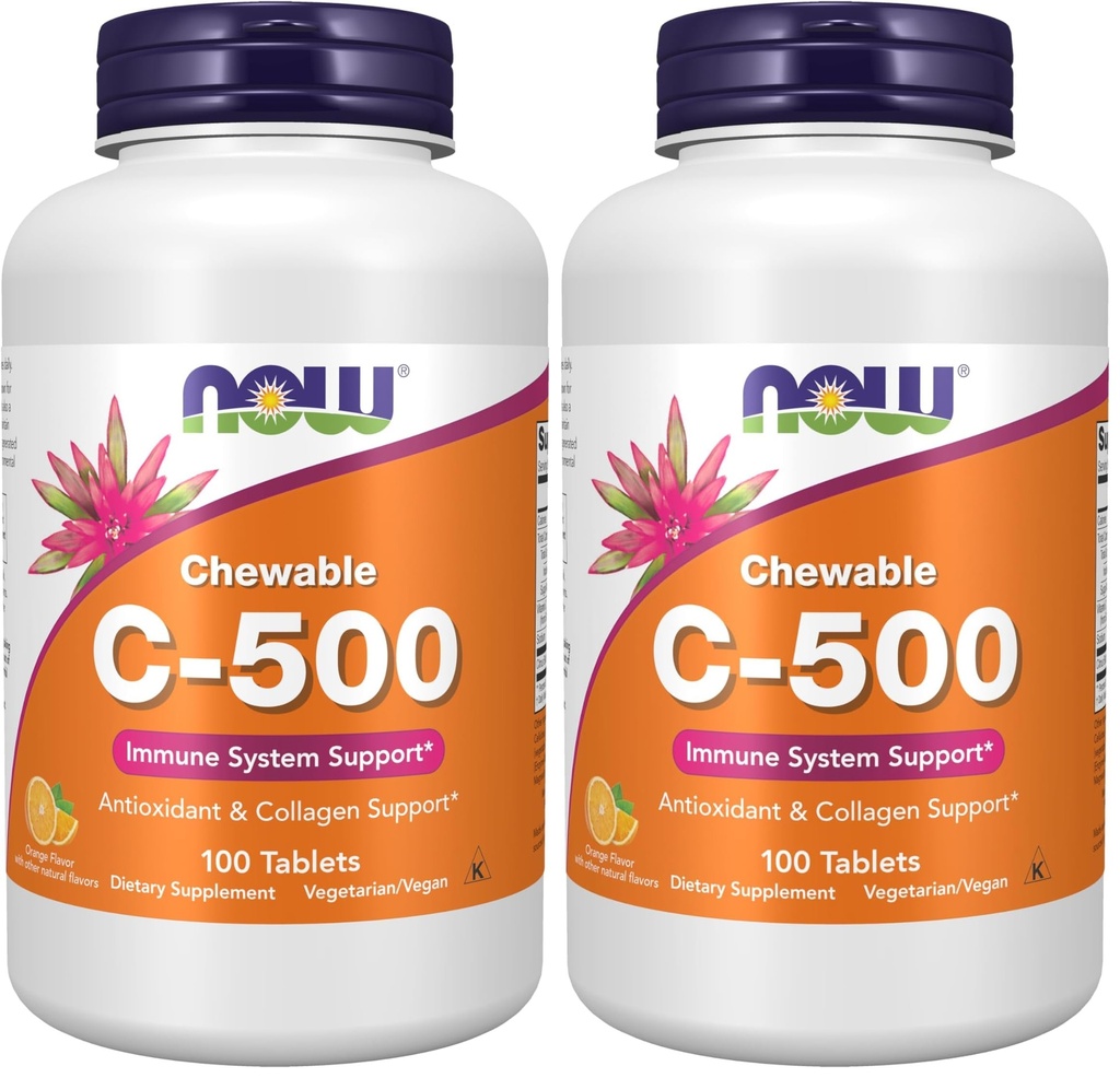 JETZT Ergänzungen, Vitamin C-500, Antioxidantienschutz*, Orangensaft Geschmack, 100 Kaubare Lozenges (Pack von 2)