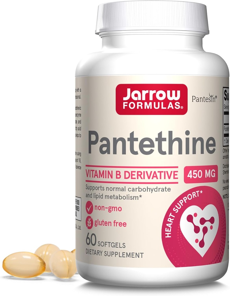 Formules de Jarrow Pantethine 450 mg - Dérivé des portions de vitamine B5-60 (Softgels) - Soutien de la santé cardiaque, des glucides et du métabolisme lipidique - Précurseur Coenzyme A (CoA) - Supplément d'acide pantothénique
